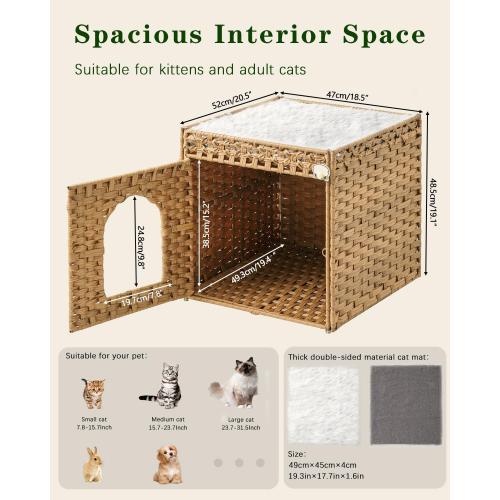 SETVSON Cat Beds for Indoor Cats Extra Large Double Cat Cave, Natural | Spacious Multi-Cat House, Furniture End Table Look, Soft Washable Cushion, Sturdy Metal Frame, 18.5x20.5x19.1 In Woven Cube
