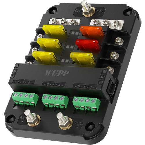 WUPP 12V Fuse Block with Relay, Automotive 6 Circuits Fuse Box with Acc Interface, Universal Fuse Block and Relay Kit for Cars Trucks Marine Boat