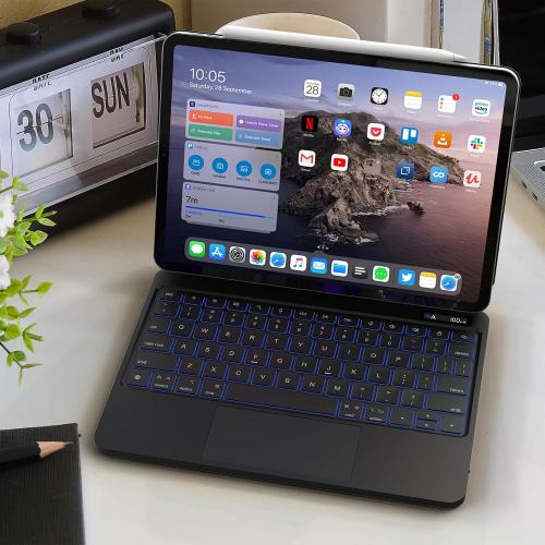 Magic Keyboard Case for iPad Pro / iPad Air (4/5 generation) - 7-Color Backlit, Floating Cantilever Stand, Multi-Touch Trackpad, Grey