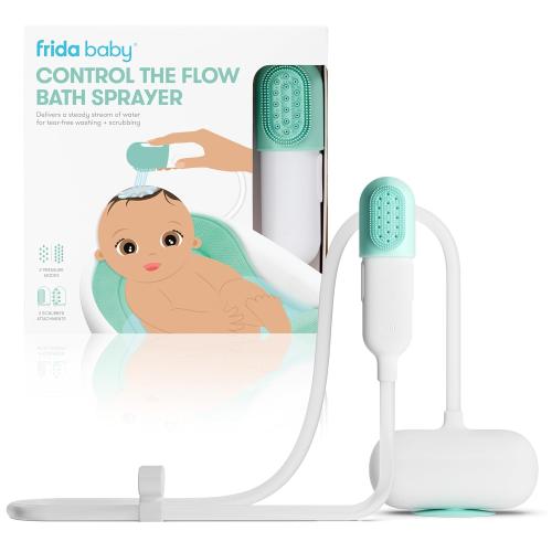 White Frida Baby Control The Flow Bathtub Sprayer Attachment for Baby Bathtub, Shower Head with Scalp Massager, Control Waterflow with 2 Pressure Modes