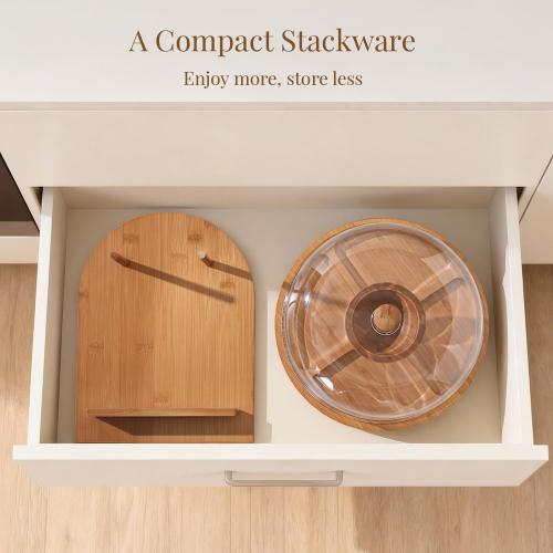 Emojoy Bamboo Cake Stand with Lid, 11in Round Cake Stand with Dome, Versatile Dessert Table Display Set, Cake Display Stand with Acrylic Dome, Charcuterie Boards for Birthday, Party