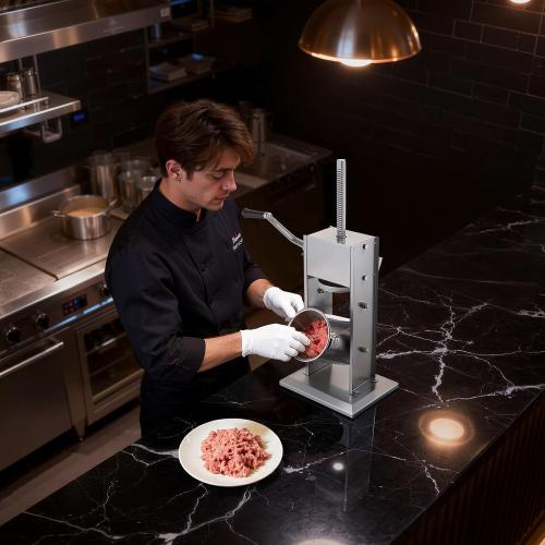 VEVOR Manual Sausage Stuffer, 7 LBS / 3 L Vertical Meat Stuffer, Heavy Duty Sausage Casing Meat Stuffing Machine, Dual-Speed Stainless Steel Filler with 5 Filling Tubes, for Commercial and Home Use ‼️used could be missing or broken parts ‼️