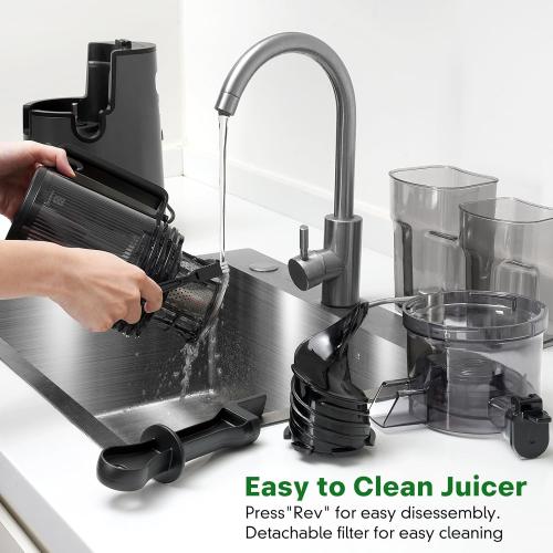 LQZ Cold Press Juicer, Masticating Juicer with Wide Feed Chute, Slow Juicer Machines Fit Whole Vegetables and Fruits with High Juice Yield, Easy to Clean (Black)