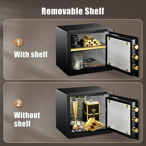 ADIMO Home Safe Box, 1.2 Cubic Feet Security Safe with Fireproof Waterproof Money Bag, Digital Keypad and Dual Key System, Personal Lock Money Box for Home Office Valuable Document Black