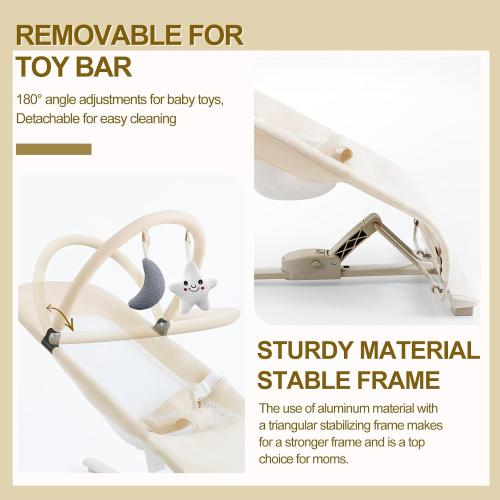 Color White 3-in-1 Portable Baby Bouncer & Rocker Chair for Newborn to Toddler - 4 Adjustable Recline Positions, Breathable Cotton Fabric, Natural Vibration, Supports Up to 33 lbs (Oatmeal Khaki)