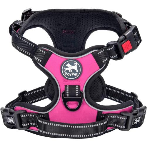 PoyPet No Pull Dog Harness, No Choke Front Lead Dog Reflective Harness, Adjustable Soft Padded Pet Vest with Easy Control Handle for Small to Large Dogs(Pink, Medium)