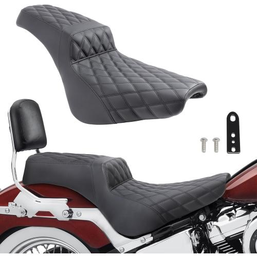 One-Piece Driver Rider and Passenger Seat for Harley Davidson Softail Standard Slim Deluxe Street Bob Heritage Classic 2018-2024 Black Motorcycle 2-Up Seat (Diamond Pattern)
