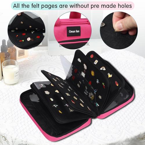 Enamel pin display bag, 8-page pin trading book, collectible pin board, suitable for storing pins, brooches, patches (pink)