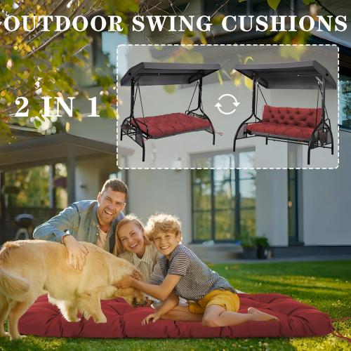 Porch Swing Cushions, Waterproof Outdoor Swing Cushions for Patio Furniture with Backresk, 2-3 Seater Thickened Patio Swing Replacement Cushion 60×40 (Wine Red)