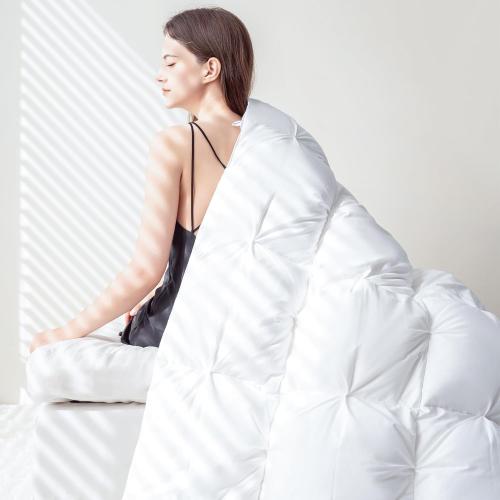 OEKO TEX FULL/ QUEEN® Feather Comforter Queen Size Duvet Insert, Luxurious Fluffy Hotel White Pinch Pleat Bedding Comforter - Ultra Soft All Season 100% Cotton Shell,  90x90 Inch