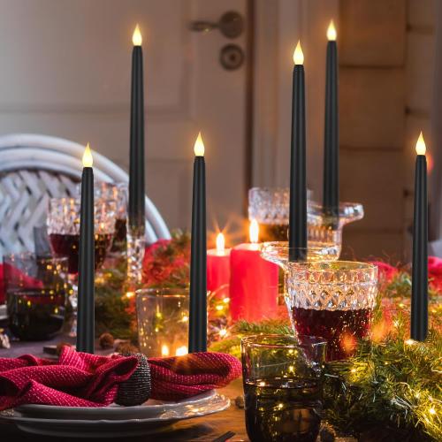 Baquler 24 Pcs Black 9.7 Inch LED Flameless Taper Candles Bulk Battery Operated Taper Candles Flickering Candlesticks for Wedding Church Holiday Table Decoration