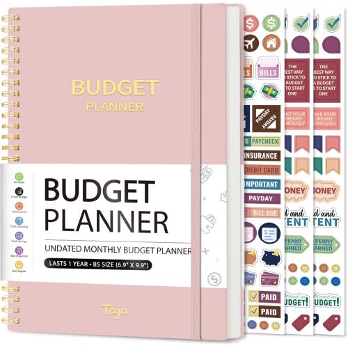 Budget Planner - Monthly Budget Book with Expense Tracker Notebook, Undated Bill Organizer & Finance Planner to Take Control of Your Money, Account Book to Manage Your Finances-Pink