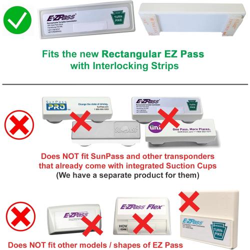 Silicone Skin   Holders for The New Rectangular EZ Pass with Interlocking Strips (NJ, PA...) - Includes Strong Suction Cups and Plastic Holders for an All-Black Look