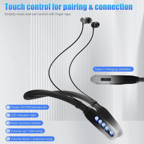 Neckband Bluetooth Headphones, 200H Extra Long Playtime Wireless Stereo Neckband Earbuds with Microphone, Waterproof Balanced Armature Drivers in Ear Headset for Sports/Workout (Silver)