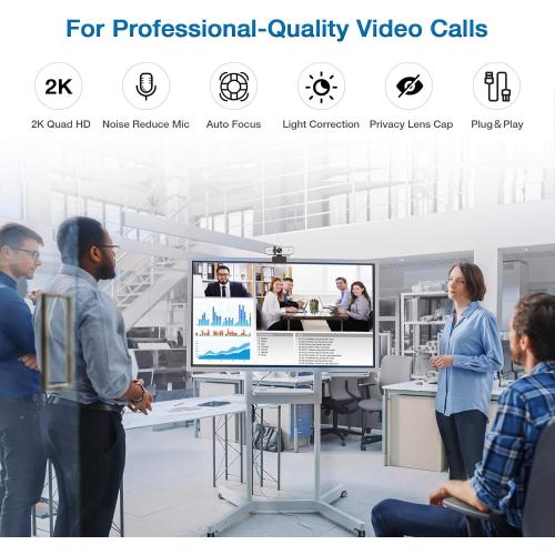 2K Webcam, Full HD Webcam for PC, Web Camera with Microphone, Tripod, Auto-Focus, Privacy Cover, USB, for Live Streaming & Video Conferencing