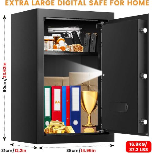 5.5 Cuft Fireproof Safe For Home Documents, Safe Box Fireproof Waterproof, Security Fire Safes Box With Programmable Digital Keypad Keys, Silent Mode, Large Combination Money Safety Box For Jewelry