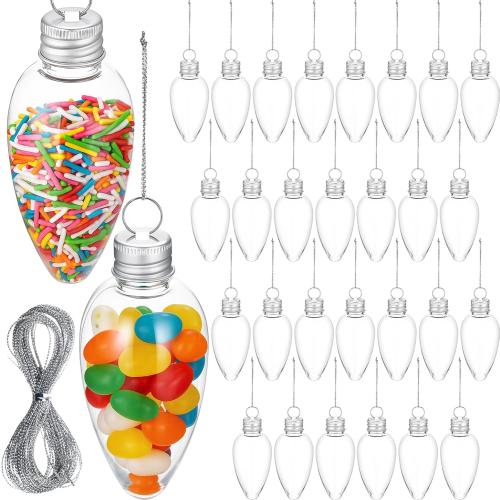 Jetec 48 Pieces 4.2 Inch Christmas Fillable Ornaments Clear Plastic Light Bulbs Hanging Ornaments for Candy Plastic Fillable Jars Shaped Crafts Ball Christmas Tree Decoration for DIY Crafts