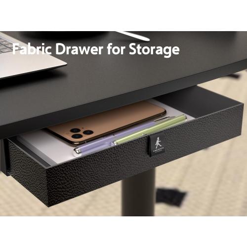 Rolling Adjustable Height Desk with Drawer and Wheels, Portable Small Standing Desk Pneumatic for Home Office, Mobile Computer Laptop Cart, Medical Sofa Overbed Table, Black