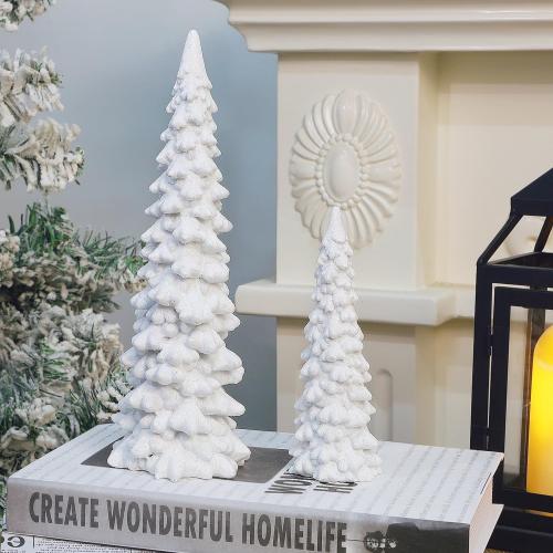 Juegoal Christmas Tree Table Decorations Set of 2, 9.5 White Glittered Xmas Pine Trees, Winter Snow Ornaments Tabletop Resin Trees Dinner Holiday Party Supplies Winter Mantle Shelf Centerpieces Decor