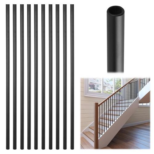 Iron Stair Balusters 5/8 Round 44 Long - 15-Pack Hollow Wrought Iron Plain Spindles for Classic Indoor Staircases，Satin Black