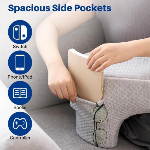 Reading Pillows for Sitting in Bed Adult, Soft Laptop Lap Desk, Cushy Desk, Extra Large Gaming Pillow with Pocket, Arm Rest Pillow for Couch Sofa Floor, Memory Foam Bed Rest Lap Pillow for Working (A)