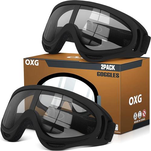 OXG 2 Pairs Motorcycle Goggles Fit Helmet, ATV Ski Goggles Anti-UV Dustproof Windproof Dirt Bike Goggles for Youth Men Women