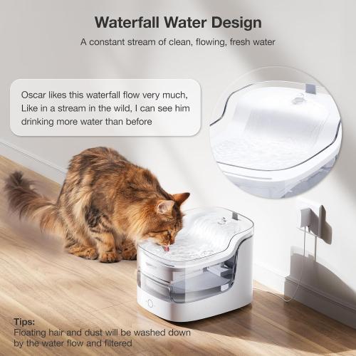 PETGUGU Cat Water Fountain, Ultra-Quiet Automatic Pet Water Dispenser for Cats & Dogs, 8-Layer Filtration, BPA-Free, Wireless Pump, 2.4G WiFi App Control, Marble Design (PF1)
