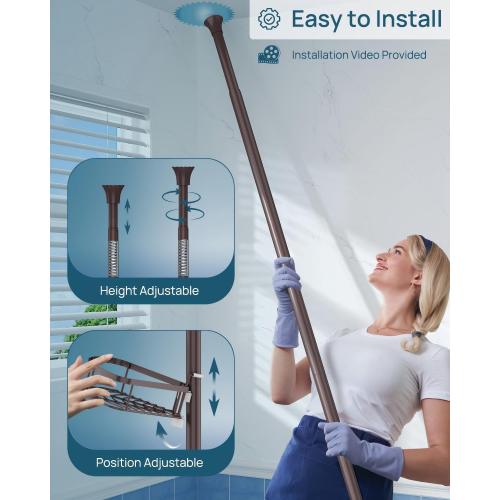 SEIRIONE Rustproof Shower Corner Caddy Organizer for Bathroom,Tension Pole with 4 Baskets, for Bathtub Storage Rack, 34 to 116 Inch Height, Bronze