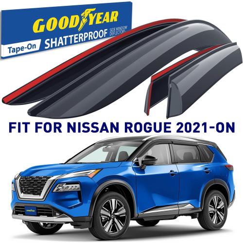 Goodyear Shatterproof Window Deflectors for Nissan Rogue 2021-2026, Tape-on Rain Guards, Window Visors, Vent Deflector Visor, Car Accessories, 4 pcs. - GY008671