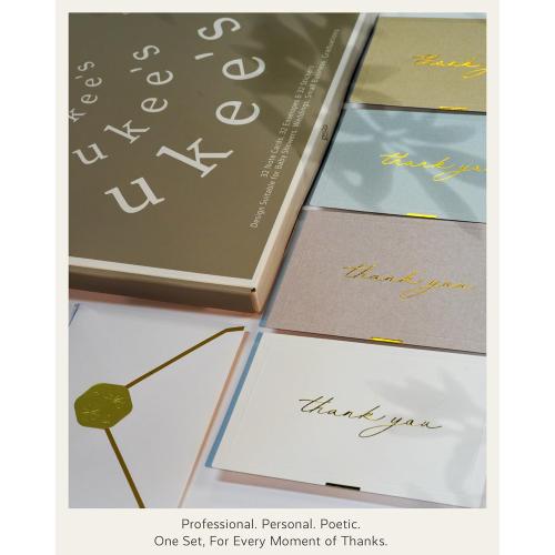 ukee's Gold Foil Thank You Cards with Envelopes Bulk, 32-Pack Embossed Blank Thank You Notes in 4 Colors w/Gold Seal Stickers - Minimalist Designs for Baby Shower, Wedding, Small Business, Graduation