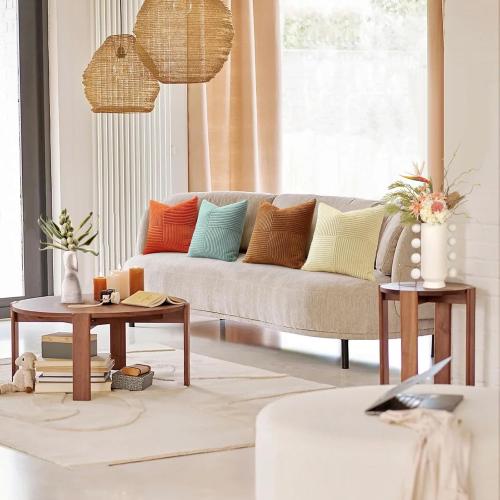 OTOSTAR Set of 4 Decorative Throw Pillow Covers Soft Striped Corduroy Boho Square Pillow Cases Fall Mix and Match Home Decor for Sofa Couch Living Room Bedroom Farmhouse 22x22 Inch, Orange Teal