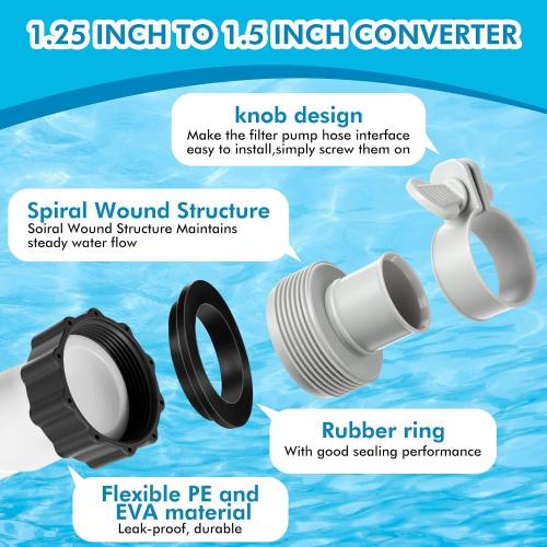 4 Pack 1.5'' Diameter Flexible Pool Sand Filter Pump Hose Set 2 Way Connector 1.5'' to 1.5'' and 2 Type B Hose Adapters for Above Ground Pools Filter Pump and Saltwater Systems (40 Inches)