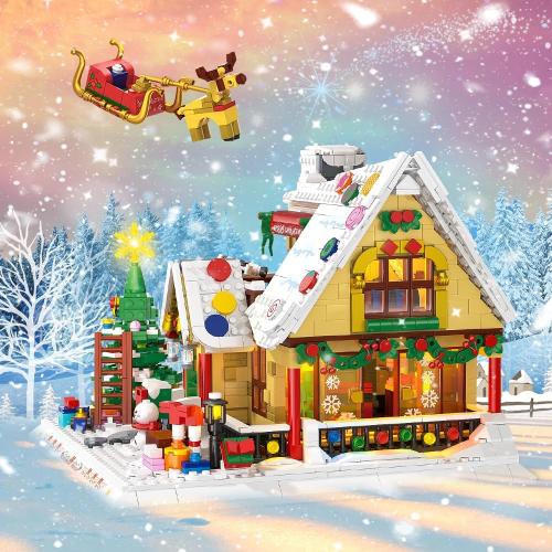 2024 Christmas Gingerbread House Mini Building Set with LED Light, 1834 PCS Winter Village Building Block Toy with Christmas Tree, Holiday Cabin Building Kit Xmas Gift for Adults Teens Kids 8