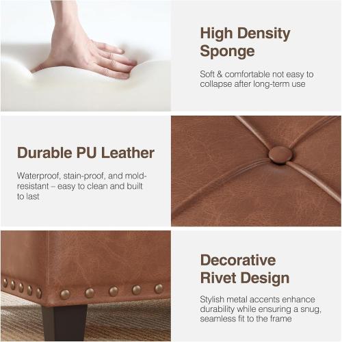 Color brown Square Leather Ottoman with Storage, Faux Leather Coffee Table with Lift Top,Large Upholstered Footrest Stool Toy Box Storage Bench for Bedroom Living Room, Brown