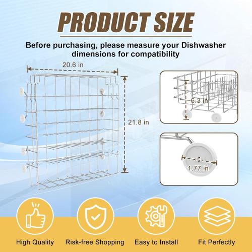 UPGRADED 304 Stainless Steel 808602302 5304535768 Dishwasher Lower Rack Replacement Compatible with Frigidaire Dishwasher Rack Parts with 154174501 Wheels Replaces 154432602 154432601 Dishwasher