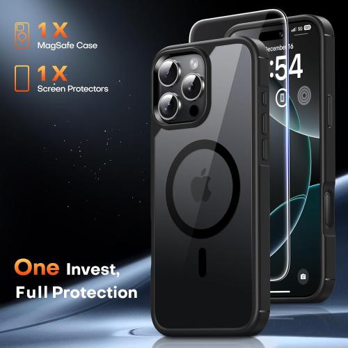 TAURI for iPhone 16 Pro Case, Compatible with MagSafe [Not-Yellowing] with Screen Protector, Military-Grade Protection, Slim Magnetic Phone Case for iPhone 16 Pro 6.3, Black