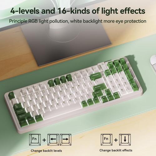 Green & White AUSDOM 98Pro Silent Mechanical Keyboard, Wireless Hot Swappable Gaming Keyboard with Backlit,Gasket Structure,Pre-lubed Tactile Switches,2.4GHz/Type-C/Bluetooth Custom Keyboards (Green & White-Silent)