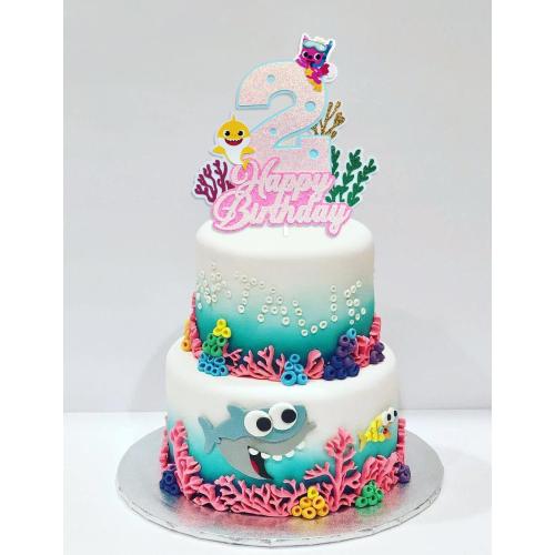 Shark Baby 2nd Birthday Cake Topper Girl,Shark Cake Topper 2,Shark 2 Cake Topper For Baby Girls Shark Two Birthday Decorations Party Supplies