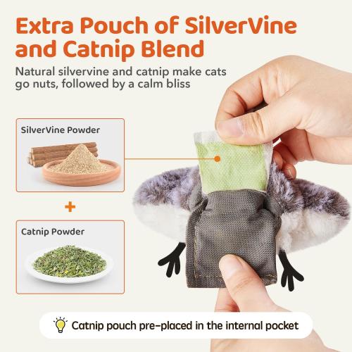 Potaroma Cat Toys 2 Pcs Flapping Sandpiper Pair-Mate, Lifelike Birds Chirp, Chargeable Touch Activated Kitten Fun Interactive Kitty Exercise with Catnip for All Breeds