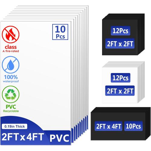 Premium PVC Smooth Drop Ceiling Tiles 2ft x 4ft - Waterproof, Fire-Rated, Washable, Drop in Installation - No Rot, No Sag, 10-Pack Cover 80 Sq. Ft, White