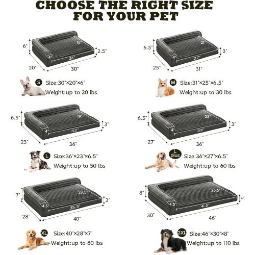 WINDRACING Orthopedic Dog Beds for Large Dogs 40x28 inch, L Shape Waterproof Dog Bed with Bolster Sides, Washable Big Pet Bed with Removable Cover & Non-Slip Bottom, Gray