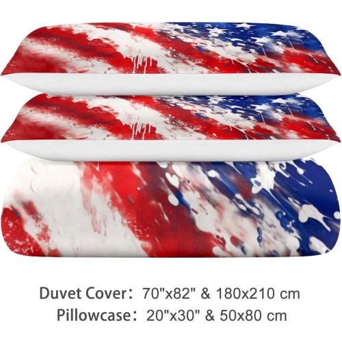 American Flag Bedding Set 3 Pieces Soft Comforter Cover Twin Size with 2 Pillowcases 1 Duvet Cover for Men Women Bedroom
