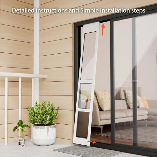 Doggy Door for Sliding Glass Doors, Adjustable Height 75 3/5 to 80, Aluminum Frame Sliding Door Dog Door Insert, Suitable for Medium Dogs Up to 30 lbs(Medium,White)