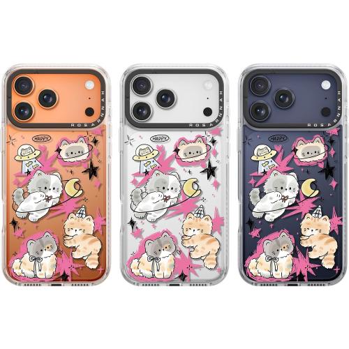 Rosarnnah for iPhone 17 Pro Case Cute - Durable Shockproof 6.6 ft Drop Impact Phone Case - Funny Space Kitty Cat Design (6.3) Clear