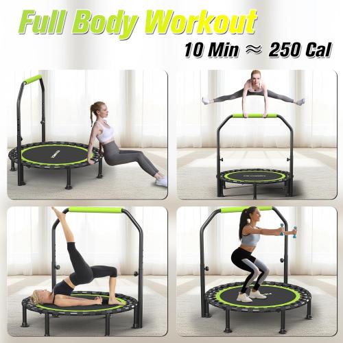 Foldable Mini Trampoline, 40/48 Rebounder Trampoline for Adults & Kids, 450lbs Capacity with U-Shaped Adjustable Bar, Indoor Fitness Workout Exercise Equipment