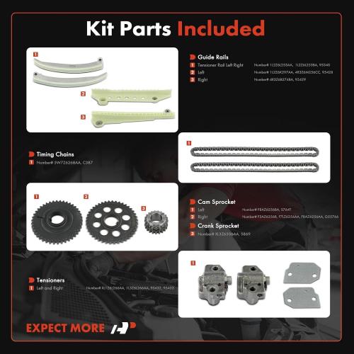 A-Premium Engine Timing Chain Kit W/Guide Rail [fit SOHC, 8Cyl 4.6L] Compatible with Ford Mustang, Expedition, Explorer, E-150 Econoline, F-150 & Lincoln Town Car & Mercury Grand Marquis, Mountaineer
