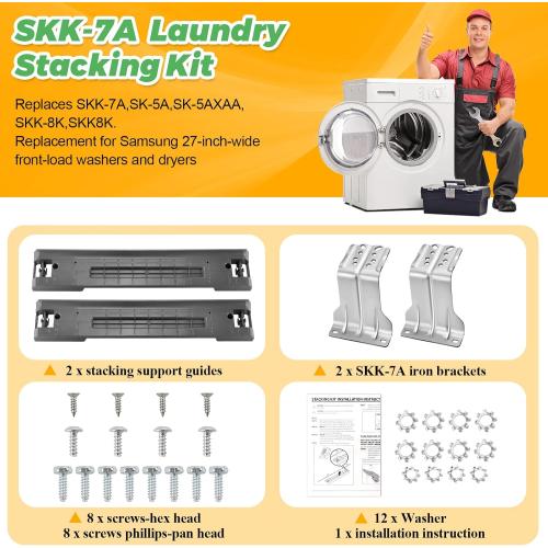 SKK-7A SKK-8K Stacking Kit Fit for Samsung Washer & Dryer 27 Inch Front Load Laundry by Techecook - 2026 UPGRADED Samsung laundry stacking kit Replaces for SKK-7A SK-5A SK-5AXAA SKK8K