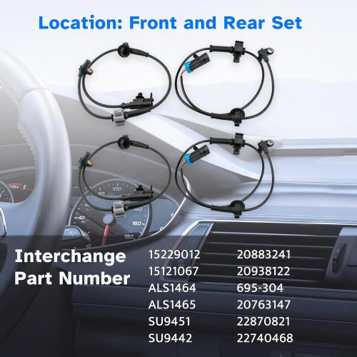 ABS Wheel Speed Sensor Front Rear Left Right fit for GMC Yukon XL 1500, Chevy Tahoe Suburban Avalanche, Cadillac Escalade 2007 2008 2009 2010 2011 2012 2013 2014, Driver Passenger, 4pcs