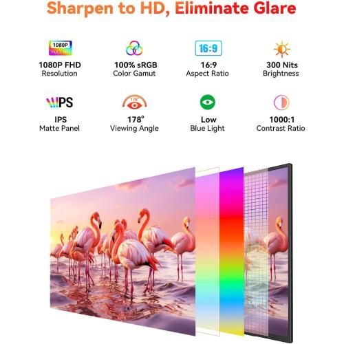HotYeah 23.8 100Hz Portable Monitor, 1080P FHD 100% sRGB IPS USB-C HDMI Large External Monitor, Home Gaming 2nd Screen w/180° Adjustable Kickstand for MacBook, Laptop, PC, Phone, Tablet, Switch, PS5