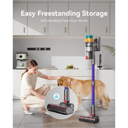 Cordless Vacuum Cleaner, 48KPA 550W 65Mins Self-Standing Vacuum Cleaners for Home, Cordless Stick Vacuum with Oversized Dust Cup, Rechargeable Vacuum for Hardwood Floor, Carpet, Pet Hair